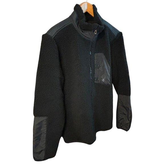 Spyder NWT  Mens Black Sherpa Fleece Full Zip Jacket Nylon Accents Sz Medium - Picture 4 of 9